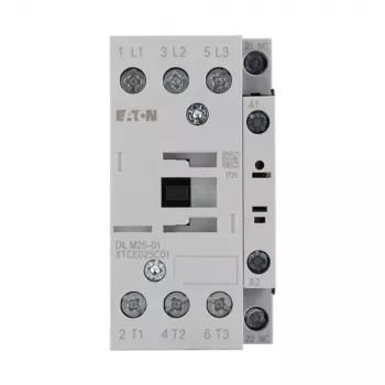 Eaton DILM25-01(RDC24) 3-polni kontaktor, tuljava 24 V DC, 25 A AC-3, 1 NC pomožni kontakt, IP00, črno-belo 277178