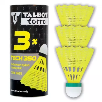 TALBOT torro badminton žogica Tech 350, počasna, rumeno-zelena, vzdržljiva najlonska žogica za prosti čas in trening - 1 kos (479115)