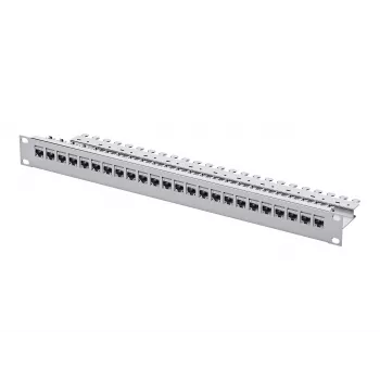 Telegärtner 24-portno Cat.6 UTP patch plošča, 1U 19 inch za vgradnjo v rack, svetlo siva RAL 7035