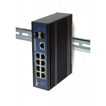 ALLNET ALL-SGI8010PDM industrijsko upravljano stikalo Layer2+ 10-Port Gigabit PoE, 7x PoE+ 2x SFP 1x PD, brez ventilatorja IP40