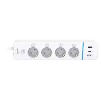 ALLNET ESP32 Wi-Fi pametni podaljšek z vtičnicami ALL3079-4, 4 AC vtičnice, 2x USB-A in 1x USB-C, merjenje porabe energije
