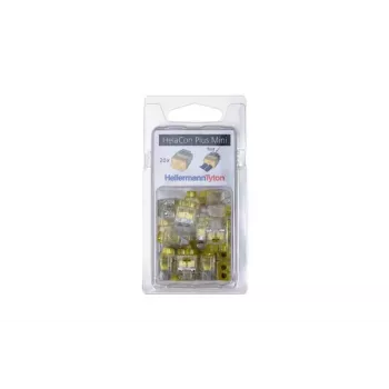 HellermannTyton HelaCon Plus Mini HCPM-2 potisni konektor, 2-polni, 0.5-2.5mm², prozoren/rumen, paket 20 kosov 148-90054