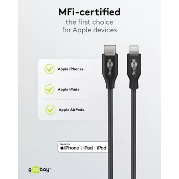 Goobay komplet dvojnega USB avtomobilskega hitrega polnilnika Lightning 27 W - avtomobilski polnilnik USB-C in USB-A s kablom USB-C na Lightning 72166