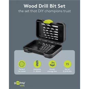 GOOBAY TOOLS 77847 komplet svedrov za les 15-delni v transportni škatli 3-10 mm