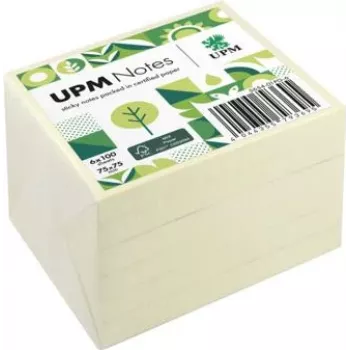 UPM Notes samolepilni lističi 5654-01PG-6, 75 x 75 mm, rumeni, 100 listov na blok, 6 blokov