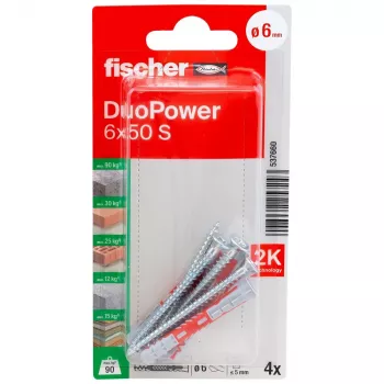 Fischer DuoPower 6 x 50 S K NV univerzalni vložek z vijakom, 1 set (537660)