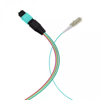 MPO-PLUS (M) na LC fanout kabel OM3 12 vlaken tip B LSZH aqua 0,4m MPOM12LCOM3-0,4