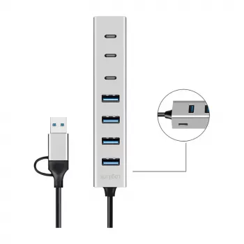 LogiLink USB 3.0 hub, 7 vrat, 4x USB-A 3x USB-C, aluminijasto ohišje