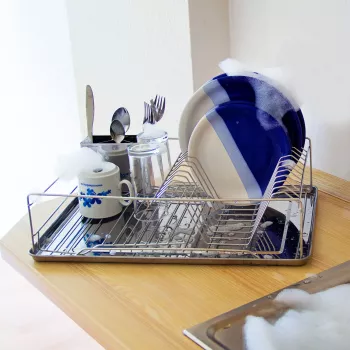 RELAXDAYS stojalo za odcejanje posode iz bambusa z držalom za pribor, zložljivo, naravno 10018778_0