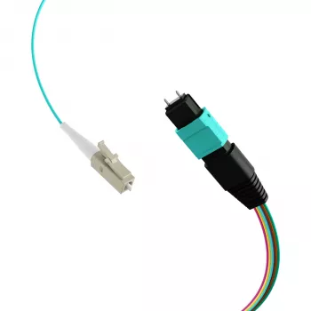 MPO-PLUS (M) na LC fanout kabel OM3 12 vlaken tip B LSZH aqua 1m MPOM12LCOM3-1