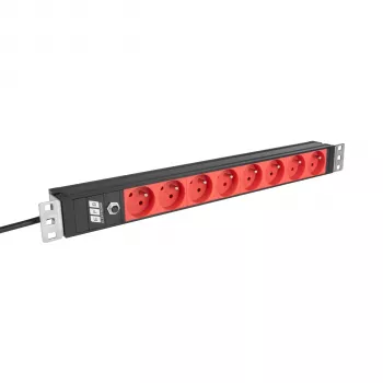 EFB ELEKTRONIK EK631CF.1V2 19-palčni 1U rack PDU, 8 x CEE 7/5 (tip E) rdeče vtičnice, vhod IEC C14, 10A zaščita pred preobremenitvijo, črn