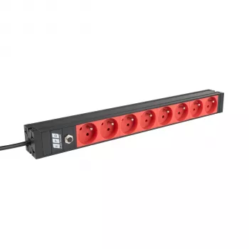 EFB ELEKTRONIK EK631CF.1V2 19-palčni 1U rack PDU, 8 x CEE 7/5 (tip E) rdeče vtičnice, vhod IEC C14, 10A zaščita pred preobremenitvijo, črn