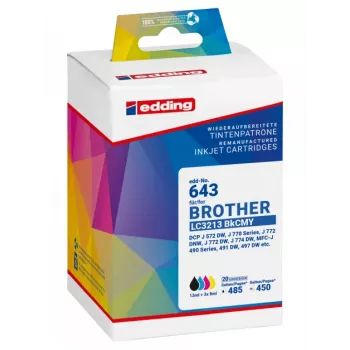 Edding 18-643 kompatibilen večpaket kartuš s črnilom za Brother LC3213 serijo – črna, cian, magenta, rumena (paket 4)