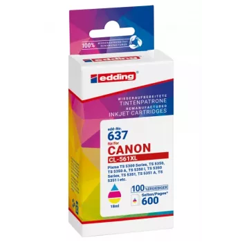 EDDING EDD-637 trikolorna kartuša s črnilom združljiva s Canon CL-561XL (velik doseg, 12,8 ml, 300 strani)
