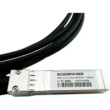 BlueLAN združljiv s H3C LSWM1QSTK4 pasivni 40GBASE-CR4 QSFP+ na 4x10GBASE-CR SFP+ Direct Attach razdelilni kabel, 3m, AWG30 LSWM1QSTK4-BL