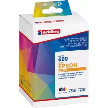 Edding EDD-609 združljiv set 5 kartuš s črnilom za Epson 202XL (črna, črna za foto tisk, cyan, magenta, rumena) 18-609-01