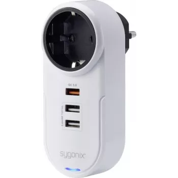 Sygonix SY-4512994 Schuko vmesni vtič z 2 vtičnicama USB za polnjenje, bel