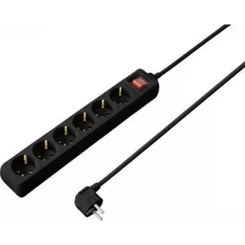 SYGONIX SY-4891006 6-vtični Schuko podaljšek z osvetljenim stikalom, 1,5 m kabel, črn