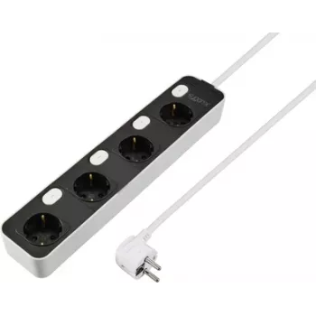 Sygonix SY-6118236 4-vtična podaljška z osvetljenim stikalom, Schuko, 1,5 m kabel, črna