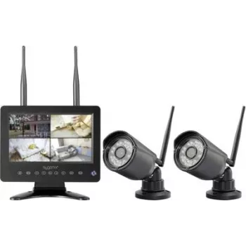 Sygonix brezžični komplet varnostnih kamer z 2 kamerama, 1280 x 720 slikovnih pik, 2,4 GHz, 7-palčni monitor, IP66, nočno gledanje, dvosmerni zvok, MicroSD do 128 GB SY-6330454