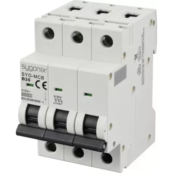 Sygonix SY-6440996 3-polni zaščitni odklopnik B20 20A 415V AC 6kA DIN letev