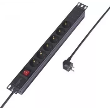 Sygonix SY-6736978 19-palčna 1U rack podaljška, 6 Schuko vtičnic, 2m kabla, črna