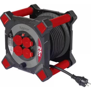 Sygonix SY-10236123 kabelski boben 25m 4 vtičnice Schuko, črn