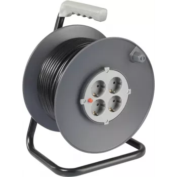 Sygonix SY-5655926 kabelski boben 25 m, črn, Schuko vtič, 4 vtičnice, termična zaščita