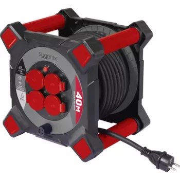 Sygonix SY-10236126 kabelski boben 25m H05VV-F 3G1.5 4 Schuko vtičnice, termična zaščita, črn