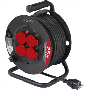 Sygonix SY-10236129 kabelski boben, črn, Schuko vtič, 25m, 4 vtičnice