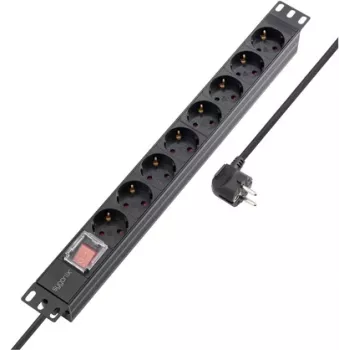 Sygonix SY-5799002 19-palčna 8-vtična Schuko podaljška za rack montažo, 1U, črna