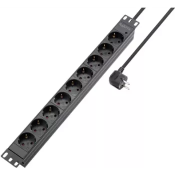 Sygonix SY-5799004 19-palčna 9-vtična podaljška za rack montažo, Schuko, 2m kabla, črna