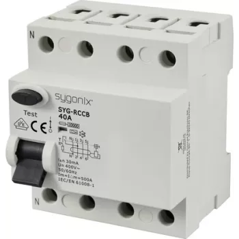 Sygonix SY-6438018 zaščitno stikalo na diferenčni tok (RCCB) 4-polni tip A 40A 30mA 10kA 400V AC