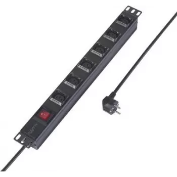 Sygonix SY-6736982 19-palčna 6-vtična Schuko PDU podaljška, 1U rack montaža, 2m kabel, črna