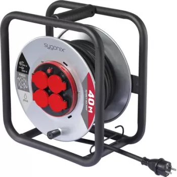 Sygonix SY-10236120 kolut za kabel črn vtič Schuko 25 m 4 vtičnice
