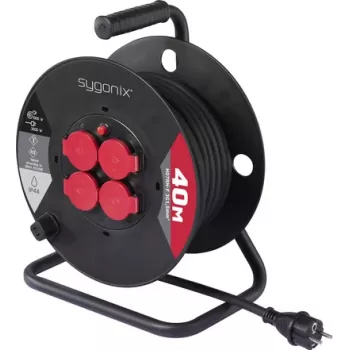 Sygonix SY-10236132 kolut za kabel 25 m H05VV-F 3G1.5 4 vtičnice Schuko črn
