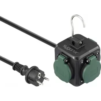 Sygonix SY-6903362 vtična kocka s 4 zaščitnimi kontaktnimi vtičnicami in 2 USB priključkoma, črna/zelena