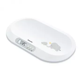 Beurer BY90 pametna otroška tehtnica z Bluetooth, nosilnost 20 kg, natančnost 5 g, ukrivljena tehtalna površina, LCD zaslon, bela