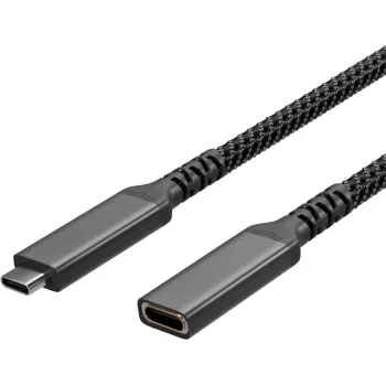 S CONN Flexline USB-C podaljševalni kabel, USB-C vtič na USB-C vtičnico, USB 3.2 Gen 2, 100W PD, 4K@60Hz, obložen s tekstilom, 1,5m, črn FL31-74006
