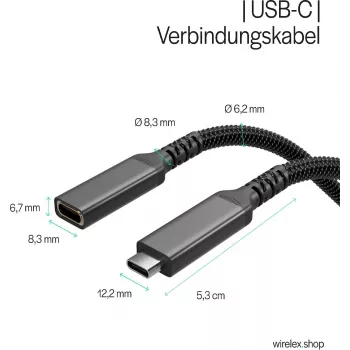 S CONN Flexline USB-C podaljševalni kabel, USB-C vtič na USB-C vtičnico, USB 3.2 Gen 2, 100W PD, 4K@60Hz, obložen s tekstilom, 1,5m, črn FL31-74006