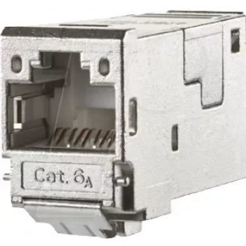 METZ CONNECT 130910-I Cat.6A oklopljen RJ45 Keystone modul, IDC brez orodja, 90° vstop kabla, 10G, 500MHz, tlačno liti cink, srebrn 130910-I-90