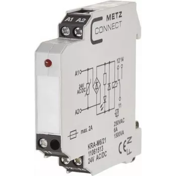 METZ CONNECT KRA-M6/21 vmesniški relejski modul, bel, vhod 12-24 V AC, izhod 250 V AC, za montažo na DIN letev 11061513