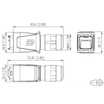 METZ BTR 14010850C0ME industrijsko IP67 V14 ohišje vtiča RJ45, push-pull, prazno