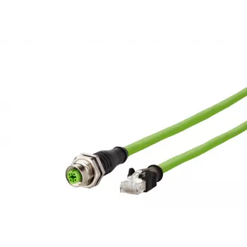 METZ CONNECT 142M4D25050 M12 industrijski Ethernet patch kabel, CAT 5e S/UTP, 5 m, zelen PUR plašč, odporen na kisline/ozon/UV, primeren za verige