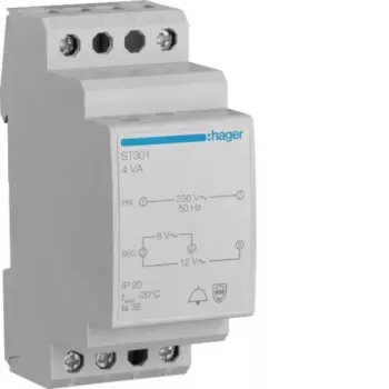 Hager ST301 transformator za zvonec 230V na 8V/12V AC, 0,5A, DIN letev