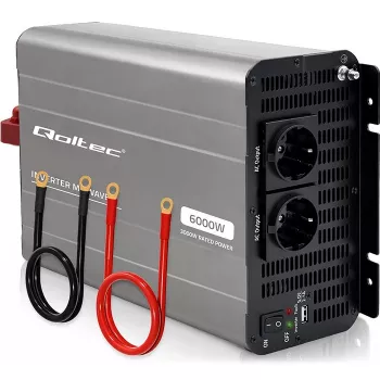 Qoltec razsmernik z modificiranim sinusnim valom 12V na 230V 3000W/6000W z USB, združljiv z LiFePO4 GEL AGM