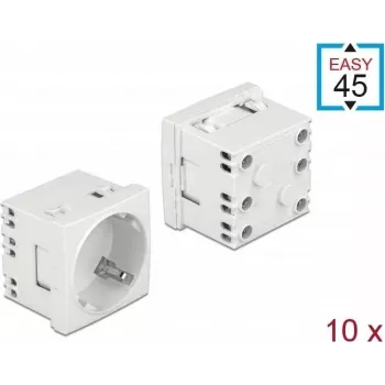 Delock Easy 45 vtičnica tipa F z zaklopko, bela RAL 9003, 16 A, 250 V, paket 10 kosov 81324