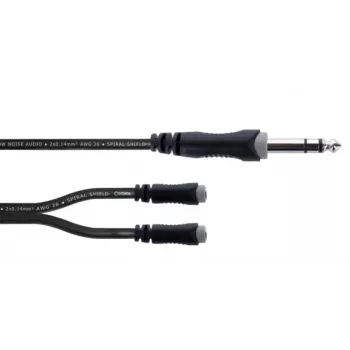 Cordial 14886 avdio Y-adapter kabel 6,3 mm stereo vtič jack na 2x 3,5 mm stereo vtičnica jack, 0,3 m, črn PVC dvojni kabel