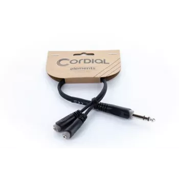 Cordial 14886 avdio Y-adapter kabel 6,3 mm stereo vtič jack na 2x 3,5 mm stereo vtičnica jack, 0,3 m, črn PVC dvojni kabel