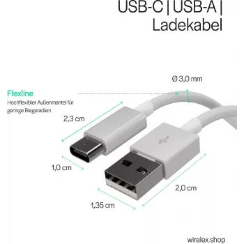 FLEXLINE FL31-13043 USB-A na USB-C kabel za polnjenje in sinhronizacijo, 2.0, ABS, bel, 2m